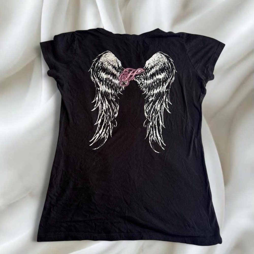 Hustler pink angel wing graphic v-neck top y2k vintage grunge skater